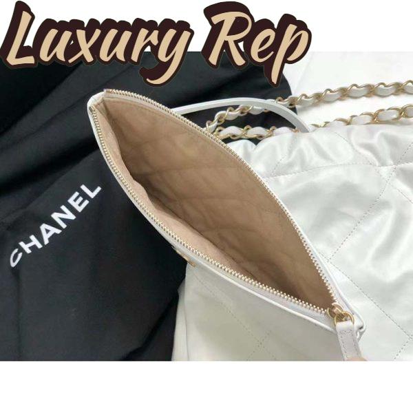 Replica Chanel Women 22 Large Handbag Calfskin Gold-Tone Lacquered Metal White 6