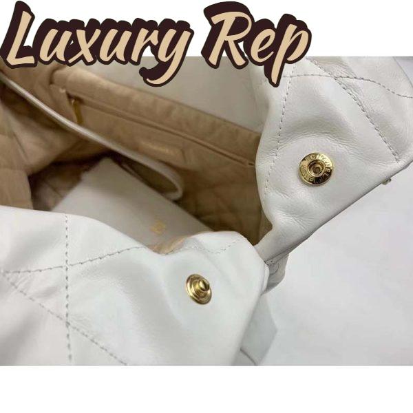 Replica Chanel Women 22 Large Handbag Calfskin Gold-Tone Lacquered Metal White 8
