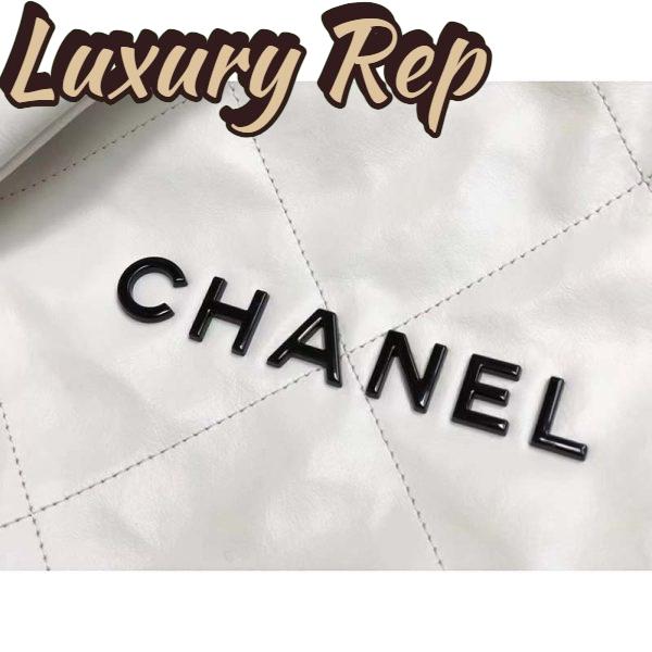 Replica Chanel Women 22 Large Handbag Calfskin Gold-Tone Lacquered Metal White 9