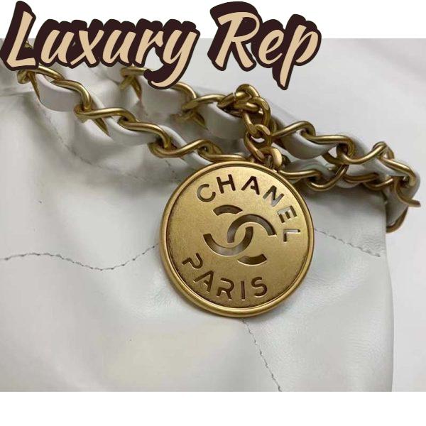 Replica Chanel Women 22 Large Handbag Calfskin Gold-Tone Lacquered Metal White 10