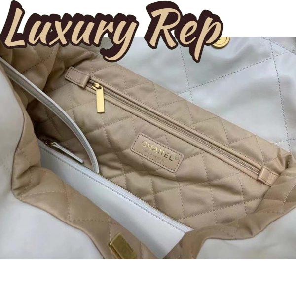 Replica Chanel Women 22 Large Handbag Calfskin Gold-Tone Lacquered Metal White 11