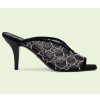 Replica Gucci Women GG Sandal Pump Black Mesh GG Crystals Mid 8 cm Heel