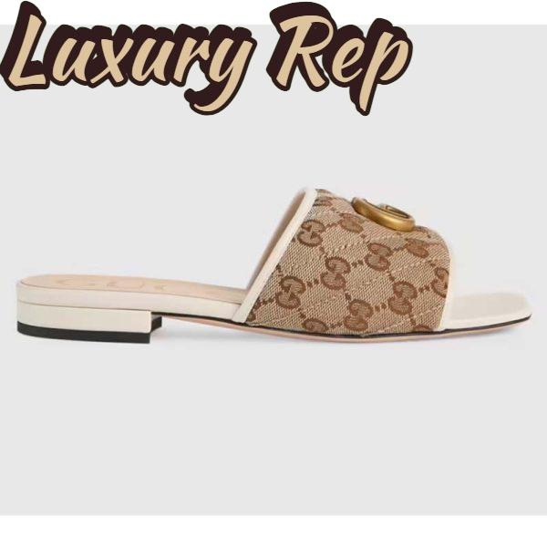 Replica Gucci Women GG Slide Sandal Double G Beige Ebony Orignal GG Canvas
