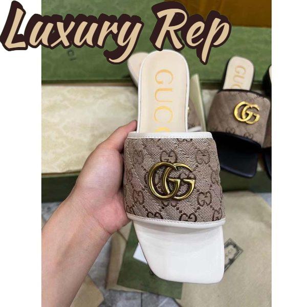 Replica Gucci Women GG Slide Sandal Double G Beige Ebony Orignal GG Canvas 3