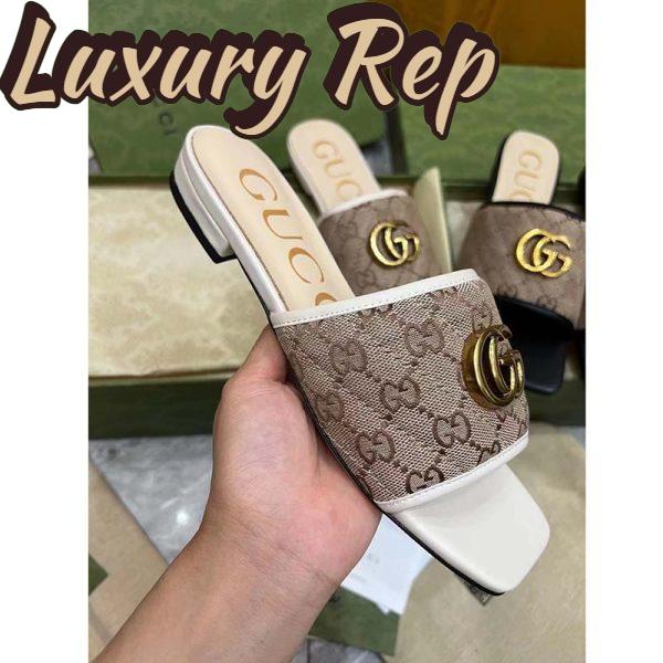 Replica Gucci Women GG Slide Sandal Double G Beige Ebony Orignal GG Canvas 4