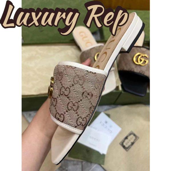 Replica Gucci Women GG Slide Sandal Double G Beige Ebony Orignal GG Canvas 6