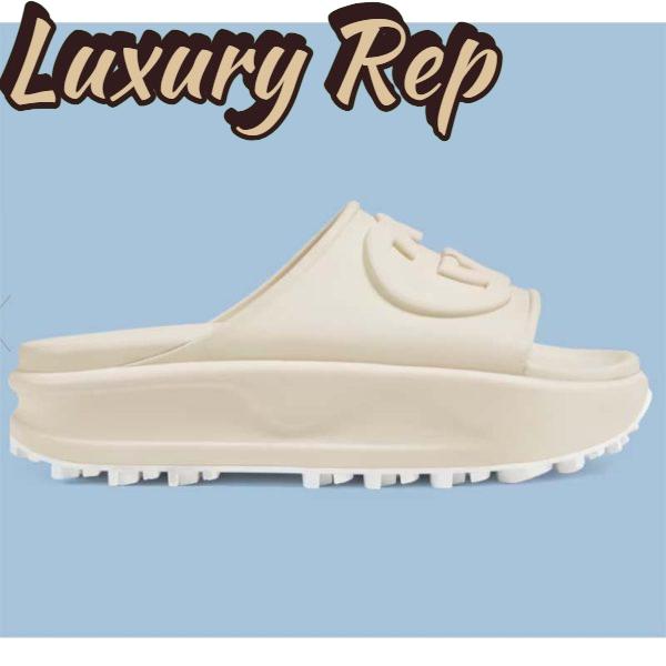 Replica Gucci Women GG Slide Sandal Interlocking G Off White Rubber Low Heel