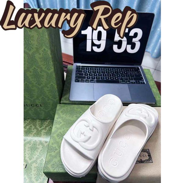 Replica Gucci Women GG Slide Sandal Interlocking G Off White Rubber Low Heel 3