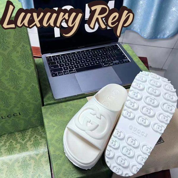 Replica Gucci Women GG Slide Sandal Interlocking G Off White Rubber Low Heel 6