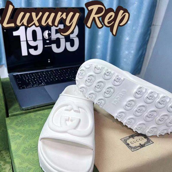 Replica Gucci Women GG Slide Sandal Interlocking G Off White Rubber Low Heel 7