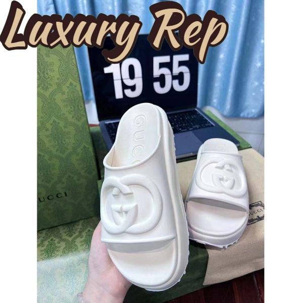 Replica Gucci Women GG Slide Sandal Interlocking G Off White Rubber Low Heel 8