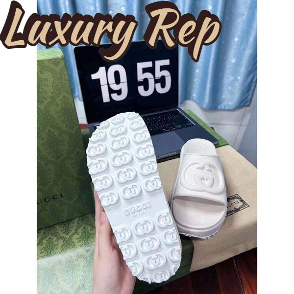 Replica Gucci Women GG Slide Sandal Interlocking G Off White Rubber Low Heel 9