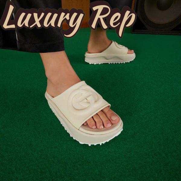 Replica Gucci Women GG Slide Sandal Interlocking G Off White Rubber Low Heel 10