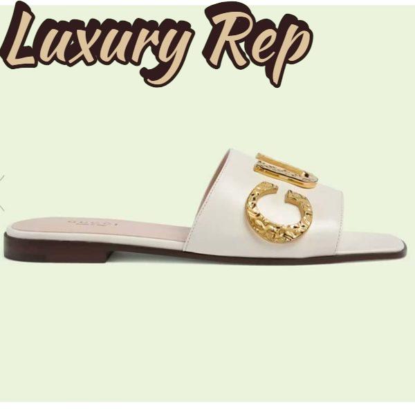 Replica Gucci Women GG Slide Sandal White Leather Textured Logo Star Flat 1 Cm Heel