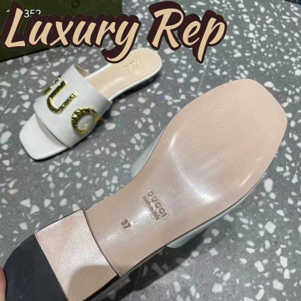 Replica Gucci Women GG Slide Sandal White Leather Textured Logo Star Flat 1 Cm Heel 10