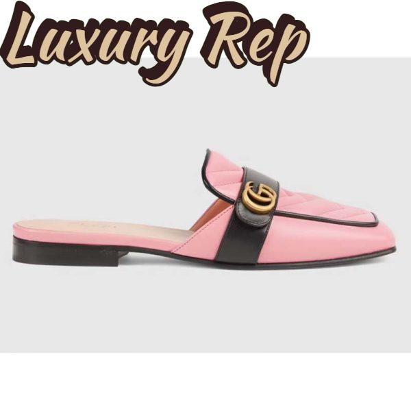 Replica Gucci Women GG Slipper Double G Pink Leather Matelassé Chevron Insert
