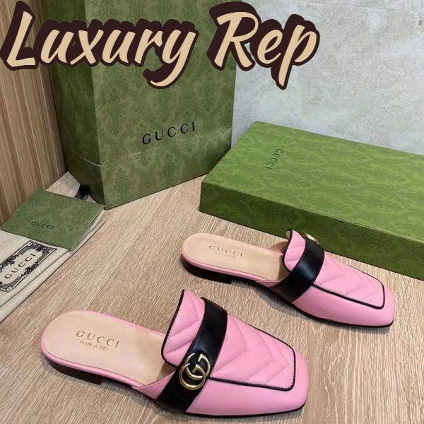 Replica Gucci Women GG Slipper Double G Pink Leather Matelassé Chevron Insert 3