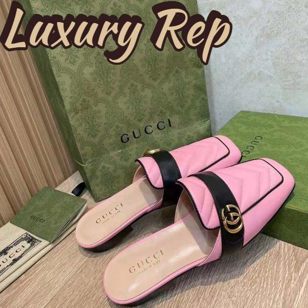 Replica Gucci Women GG Slipper Double G Pink Leather Matelassé Chevron Insert 4