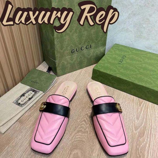 Replica Gucci Women GG Slipper Double G Pink Leather Matelassé Chevron Insert 5