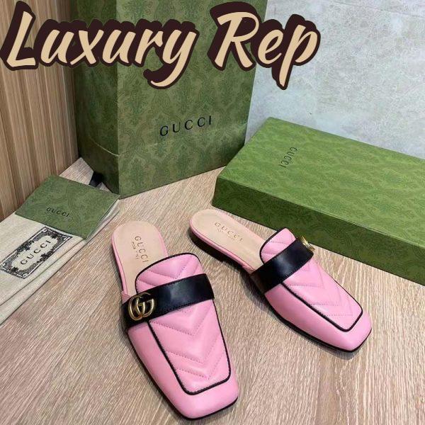 Replica Gucci Women GG Slipper Double G Pink Leather Matelassé Chevron Insert 6