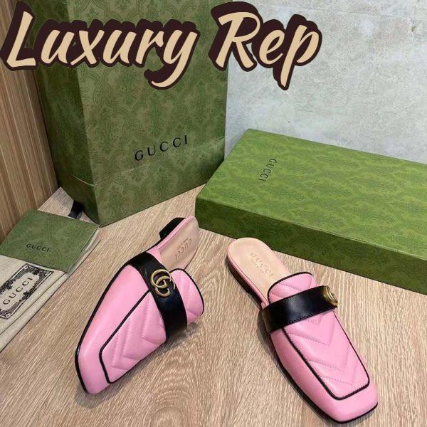 Replica Gucci Women GG Slipper Double G Pink Leather Matelassé Chevron Insert 7