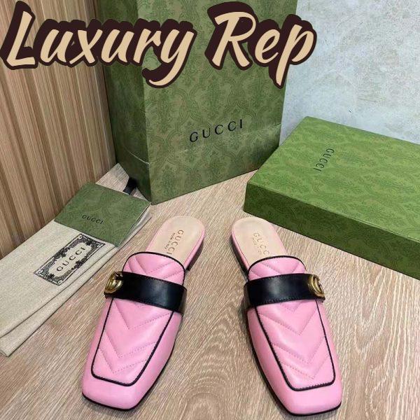 Replica Gucci Women GG Slipper Double G Pink Leather Matelassé Chevron Insert 8