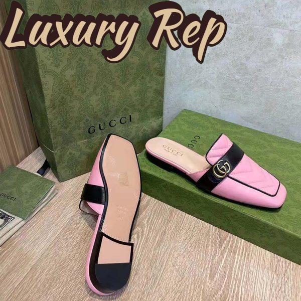 Replica Gucci Women GG Slipper Double G Pink Leather Matelassé Chevron Insert 9