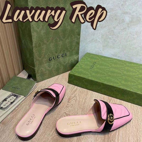 Replica Gucci Women GG Slipper Double G Pink Leather Matelassé Chevron Insert 10