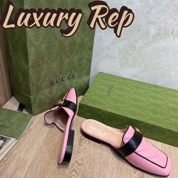 Replica Gucci Women GG Slipper Double G Pink Leather Matelassé Chevron Insert 11