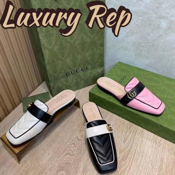 Replica Gucci Women GG Slipper Double G Pink Leather Matelassé Chevron Insert 13