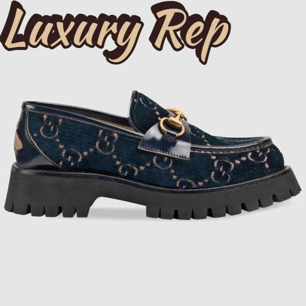 Replica Gucci Women GG Velvet Lug Sole Loafer in GG Velvet 2.5 cm Heel-Navy
