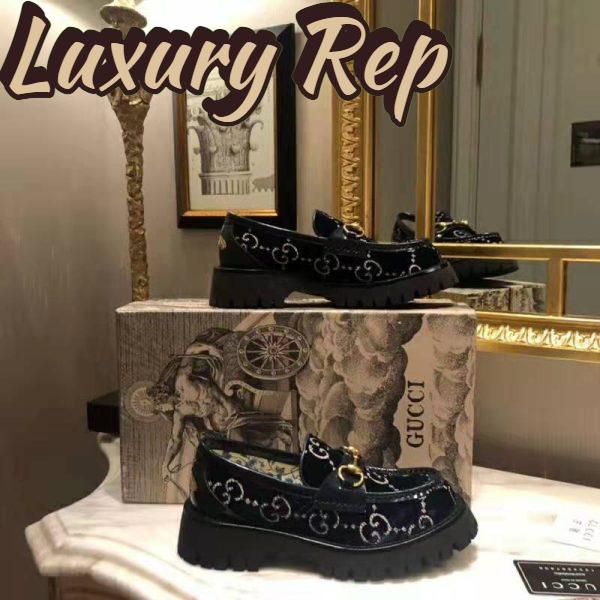 Replica Gucci Women GG Velvet Lug Sole Loafer in GG Velvet 2.5 cm Heel-Navy 3