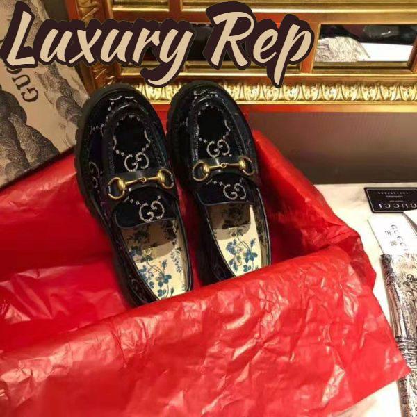Replica Gucci Women GG Velvet Lug Sole Loafer in GG Velvet 2.5 cm Heel-Navy 8