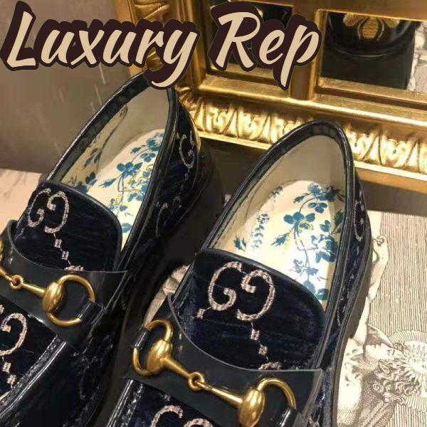 Replica Gucci Women GG Velvet Lug Sole Loafer in GG Velvet 2.5 cm Heel-Navy 11