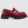 Replica Gucci Women GG Velvet Lug Sole Loafer in GG Velvet 2.5 cm Heel-Red