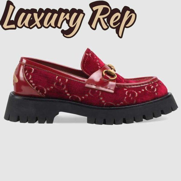 Replica Gucci Women GG Velvet Lug Sole Loafer in GG Velvet 2.5 cm Heel-Red 2