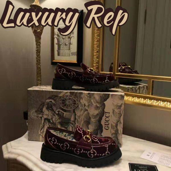 Replica Gucci Women GG Velvet Lug Sole Loafer in GG Velvet 2.5 cm Heel-Red 3
