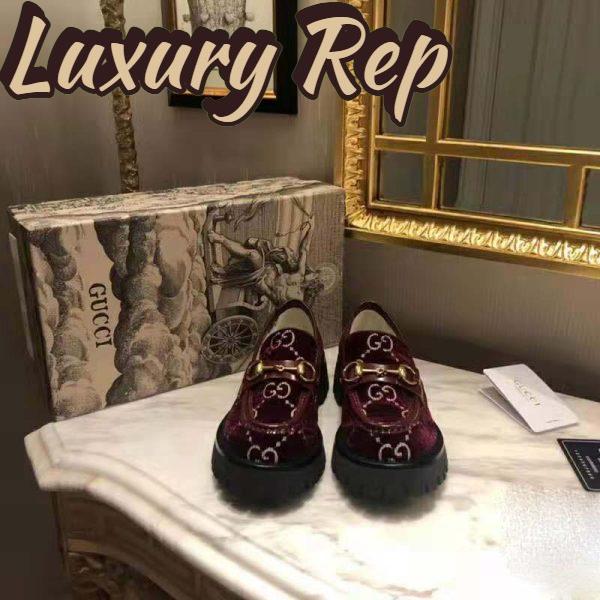 Replica Gucci Women GG Velvet Lug Sole Loafer in GG Velvet 2.5 cm Heel-Red 4