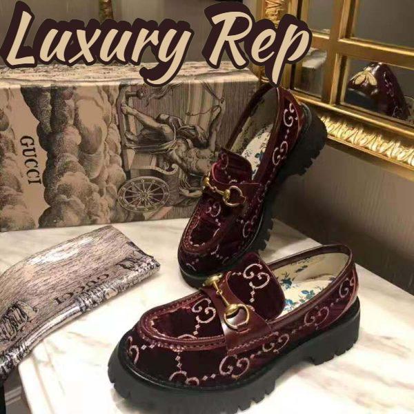 Replica Gucci Women GG Velvet Lug Sole Loafer in GG Velvet 2.5 cm Heel-Red 5