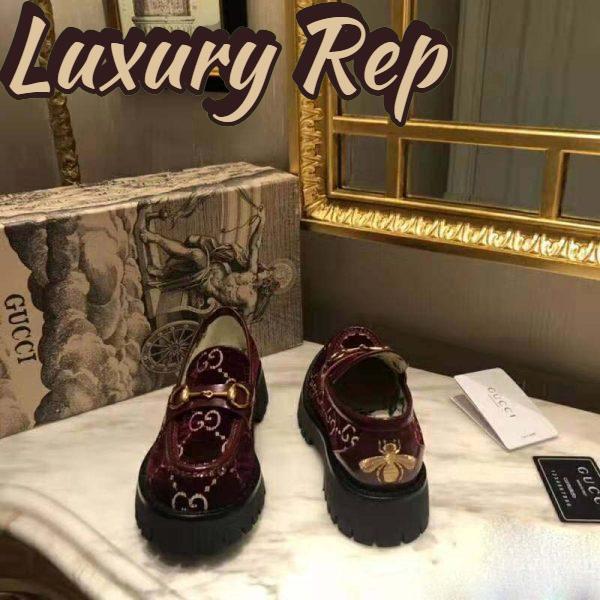 Replica Gucci Women GG Velvet Lug Sole Loafer in GG Velvet 2.5 cm Heel-Red 6