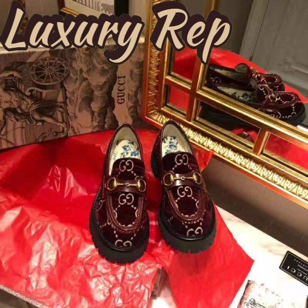 Replica Gucci Women GG Velvet Lug Sole Loafer in GG Velvet 2.5 cm Heel-Red 8