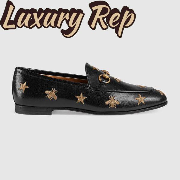 Replica Gucci Women Gucci Jordaan Embroidered Leather Loafer 1.27cm Heel-Black