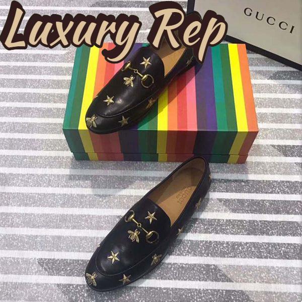Replica Gucci Women Gucci Jordaan Embroidered Leather Loafer 1.27cm Heel-Black 4