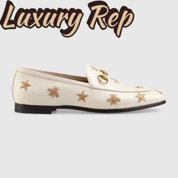 Replica Gucci Women Gucci Jordaan Embroidered Leather Loafer 1.27cm Heel-White