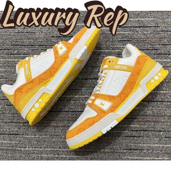 Replica Louis Vuitton Unisex LV Trainer Sneaker Yellow Monogram Denim Monogram Embossed Grained Calf 3