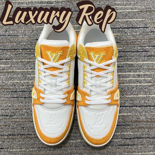 Replica Louis Vuitton Unisex LV Trainer Sneaker Yellow Monogram Denim Monogram Embossed Grained Calf 4