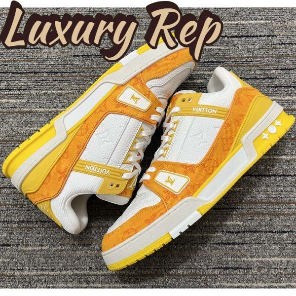 Replica Louis Vuitton Unisex LV Trainer Sneaker Yellow Monogram Denim Monogram Embossed Grained Calf 7