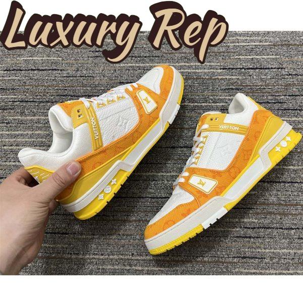 Replica Louis Vuitton Unisex LV Trainer Sneaker Yellow Monogram Denim Monogram Embossed Grained Calf 9