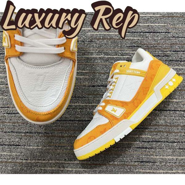 Replica Louis Vuitton Unisex LV Trainer Sneaker Yellow Monogram Denim Monogram Embossed Grained Calf 10