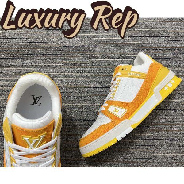 Replica Louis Vuitton Unisex LV Trainer Sneaker Yellow Monogram Denim Monogram Embossed Grained Calf 11